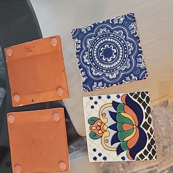 Hand-Painted Spanish Rustic Decorative Ceramic Tile Coasters - Picture 2 of 2